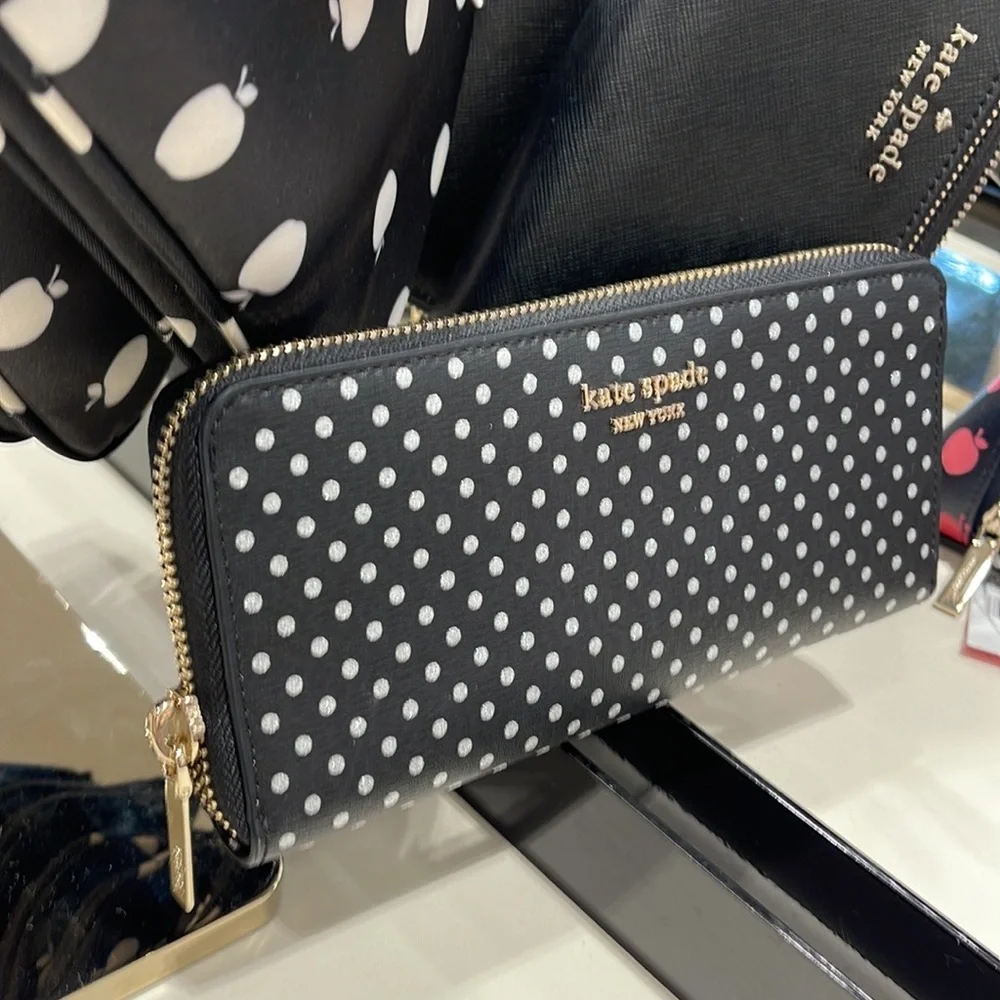 Kate Spade Spencer Metallic Dot Slim Continental Wallet in Black Multi k4546